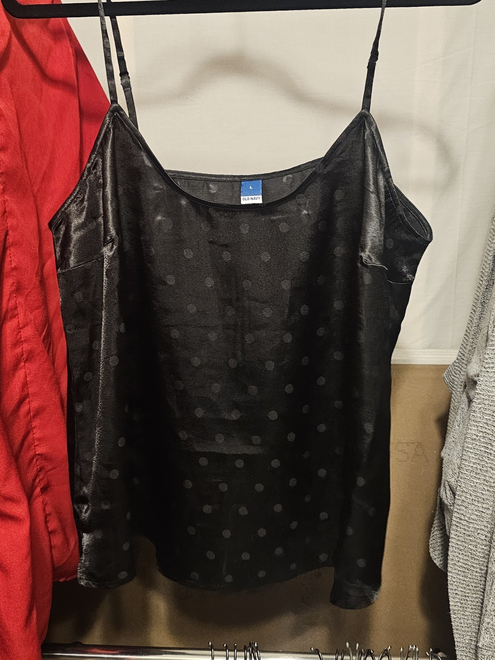Old Navy Black Satin Polka Dot Cami Top